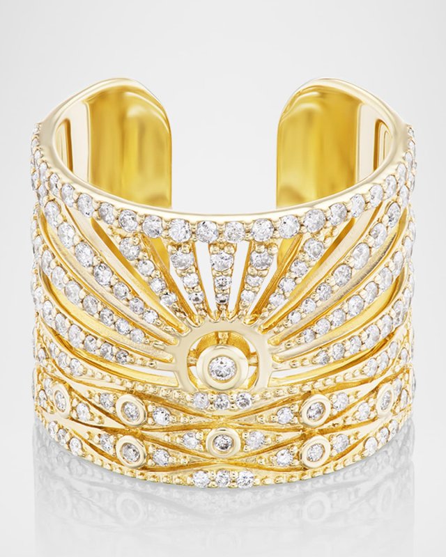 14K Yellow Gold Pave Sunrise Cuff Ring